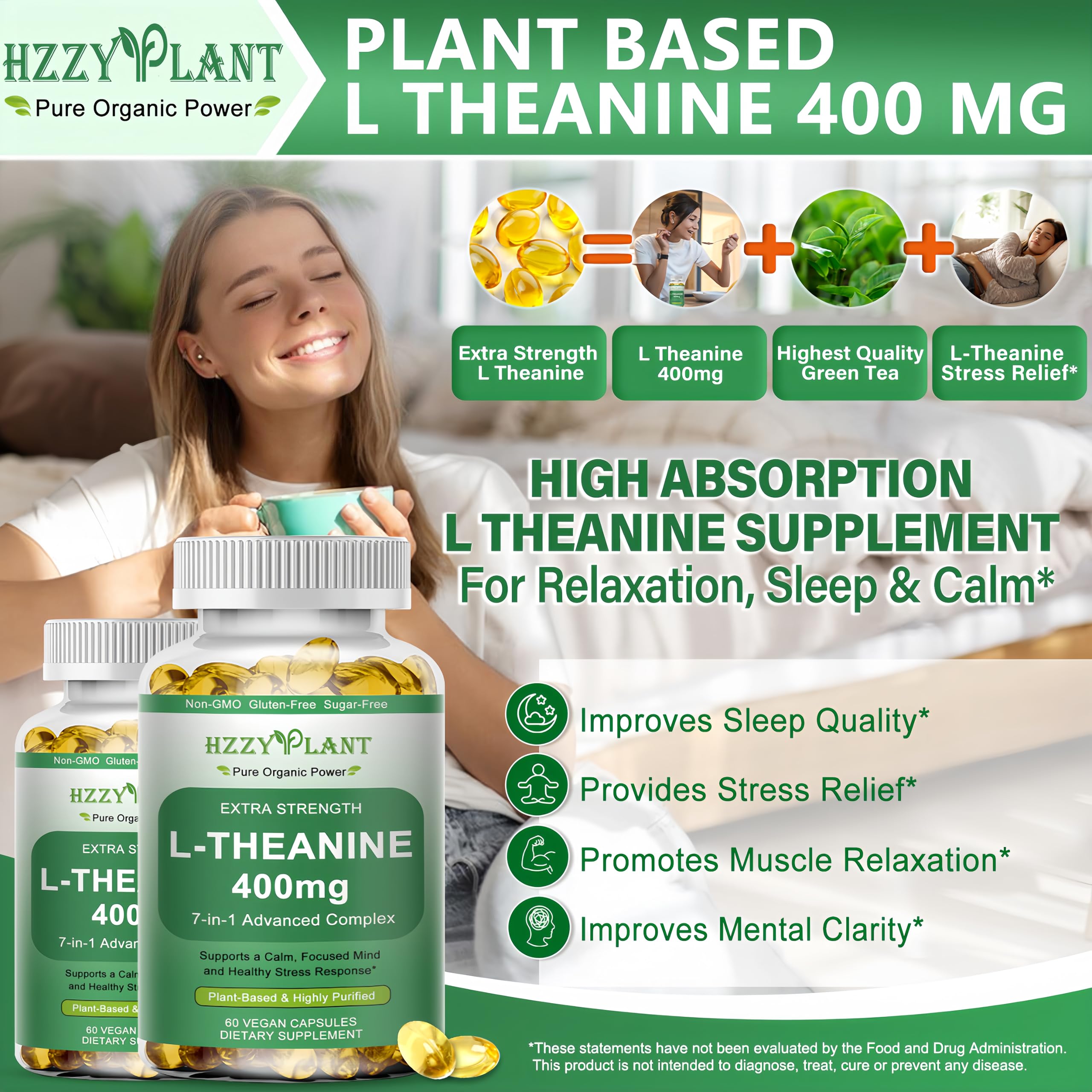 HZZYPLANT L-Theanine with Ashwagandha ingredients supports a balanced routine.