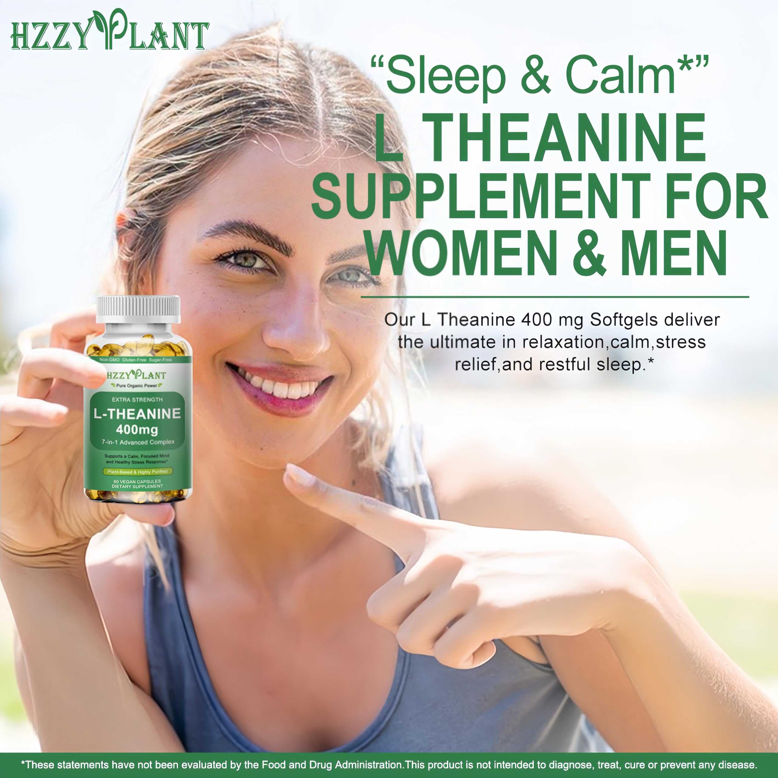 HZZYPLANT packaging shows vegan and non-GMO supplement commitment.