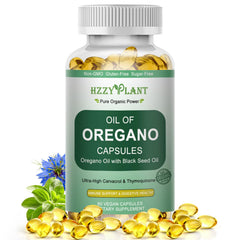 HZZYPLANT Oil of Oregano with Black Seed Softgel bottle pour for easy daily use and dosing
