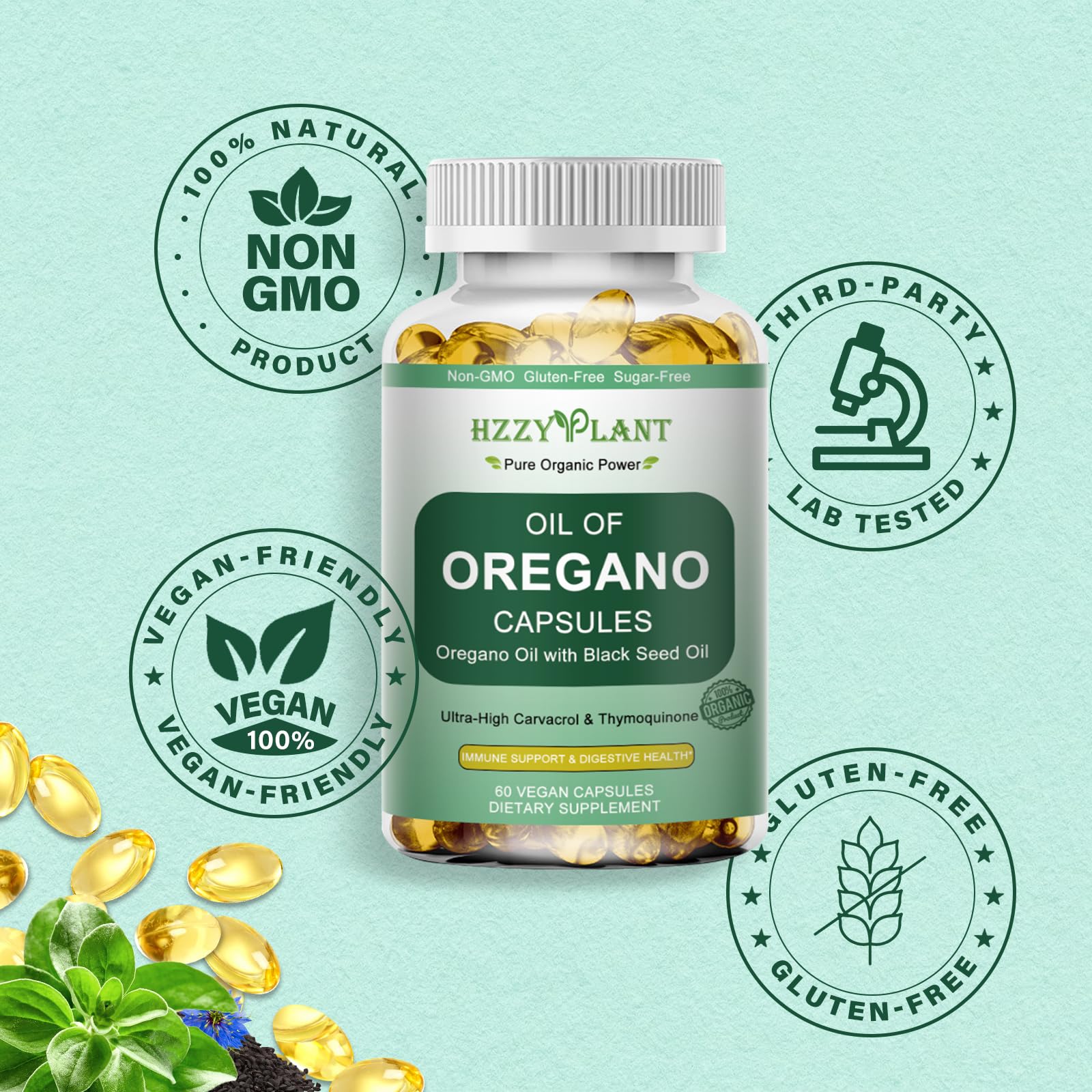HZZYPLANT Packaging emphasizing immunity and respiratory support in softgels