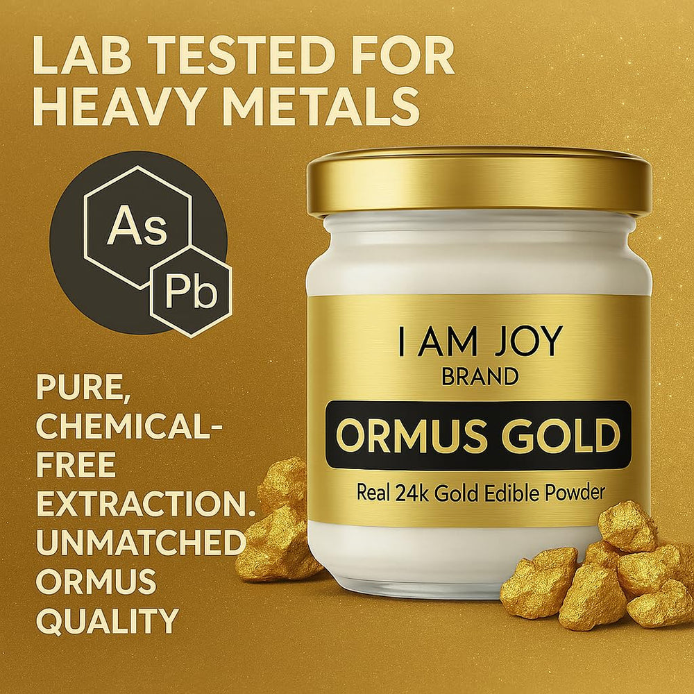 I Am Joy Co. Pure Ormus White Gold powder dissolving in liquid for quick mixing.