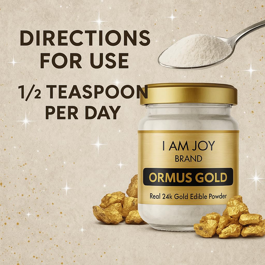 I Am Joy Co. Pure Ormus White Gold powder 22 g weight reference for portability.