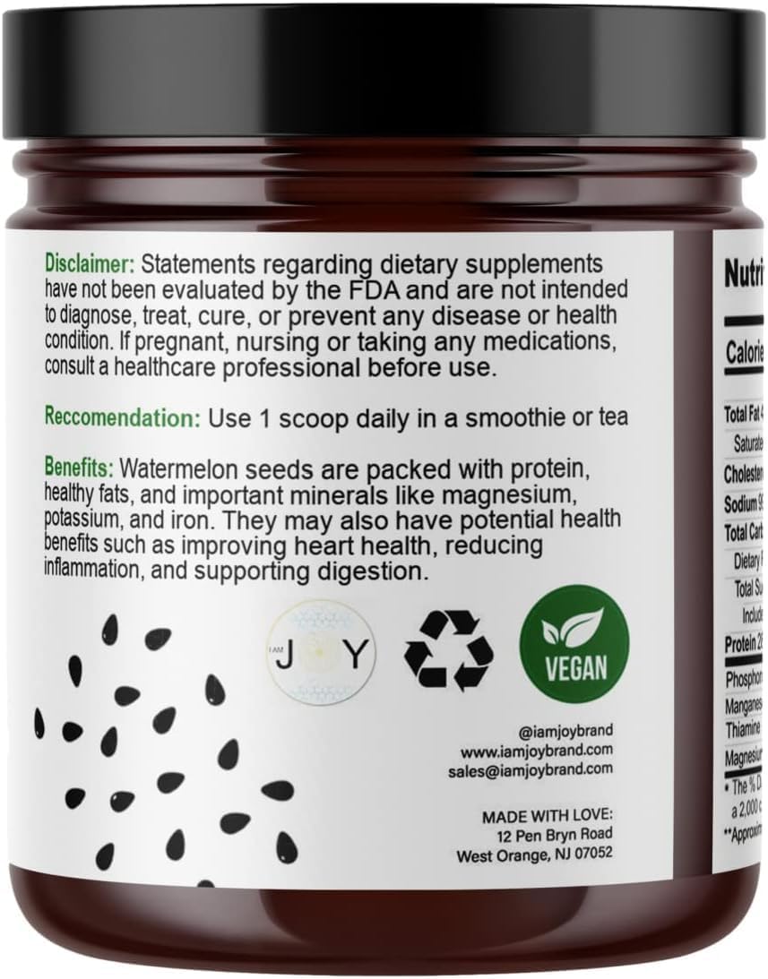 I Am Joy Co. Watermelon Seed Protein Powder ingredients panel highlights minerals