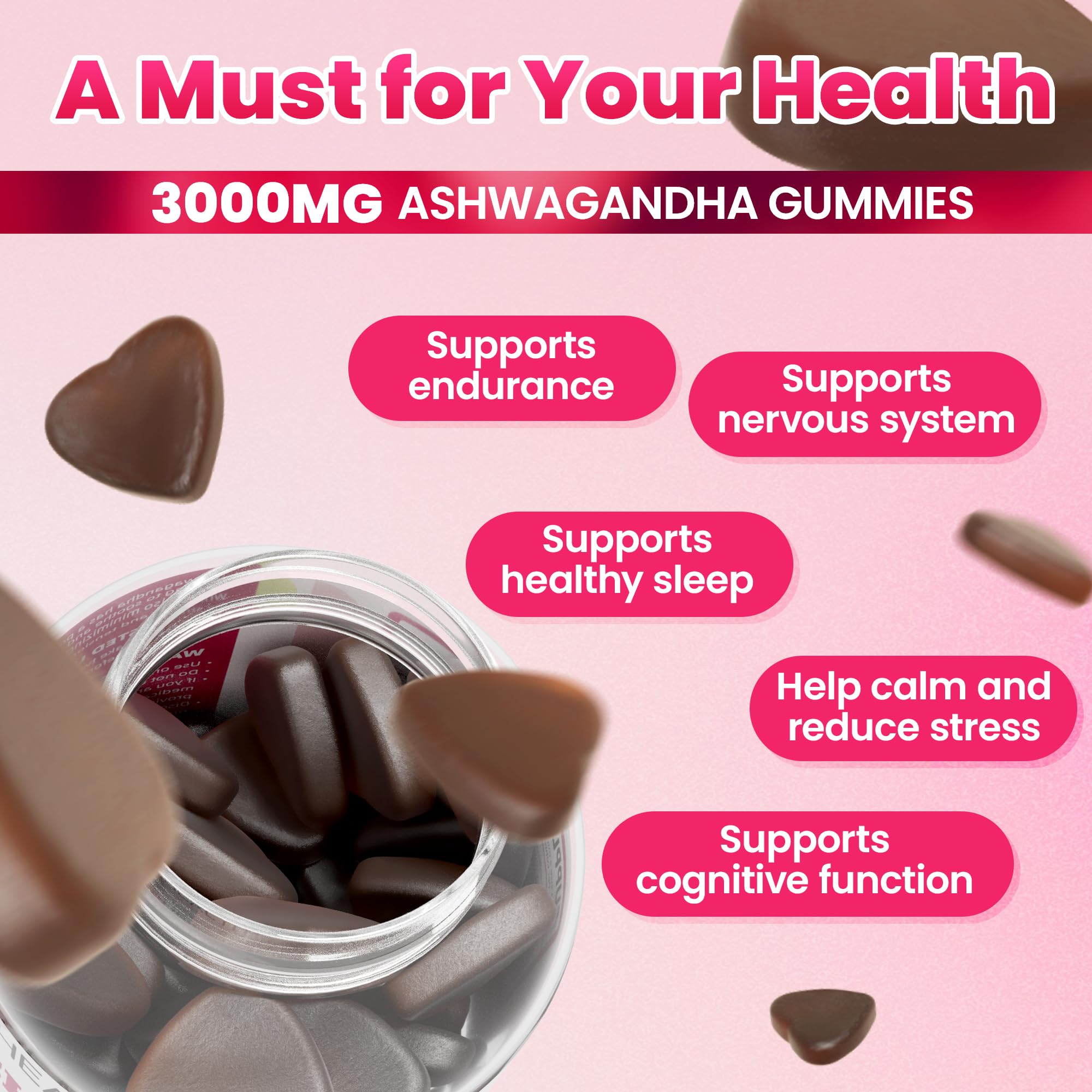 I LOVE HEALTH Ashwagandha gummies bottle front shows 60 gummies for daily stress support.