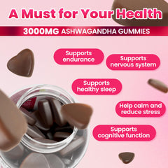 I LOVE HEALTH Ashwagandha gummies bottle front shows 60 gummies for daily stress support.