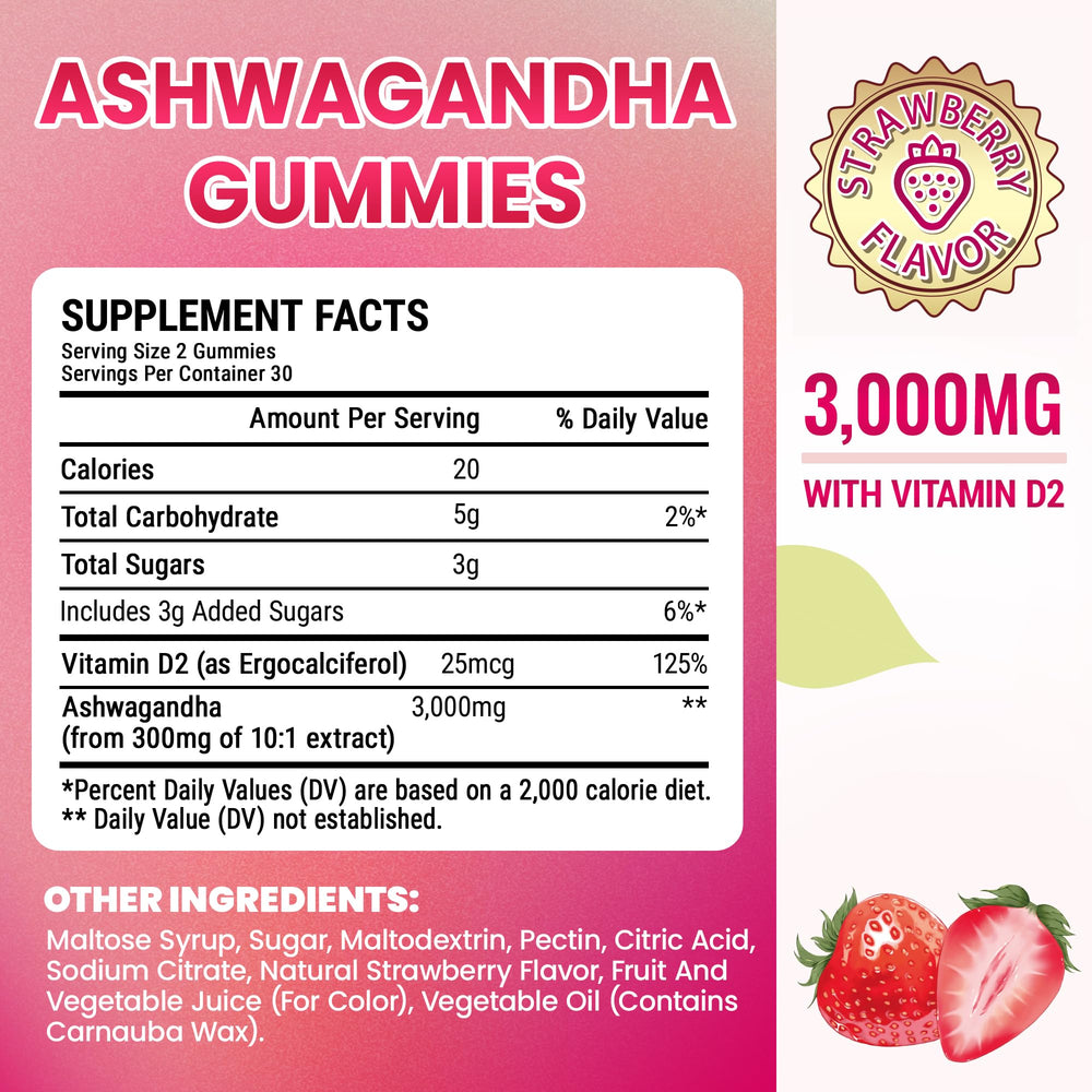I LOVE HEALTH Ashwagandha gummies close-up showing strawberry flavor and chewy texture for daily use.