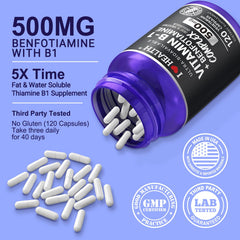 I LOVE HEALTH Benfotiamine capsules close-up highlight fat-soluble support for sustained vitality.