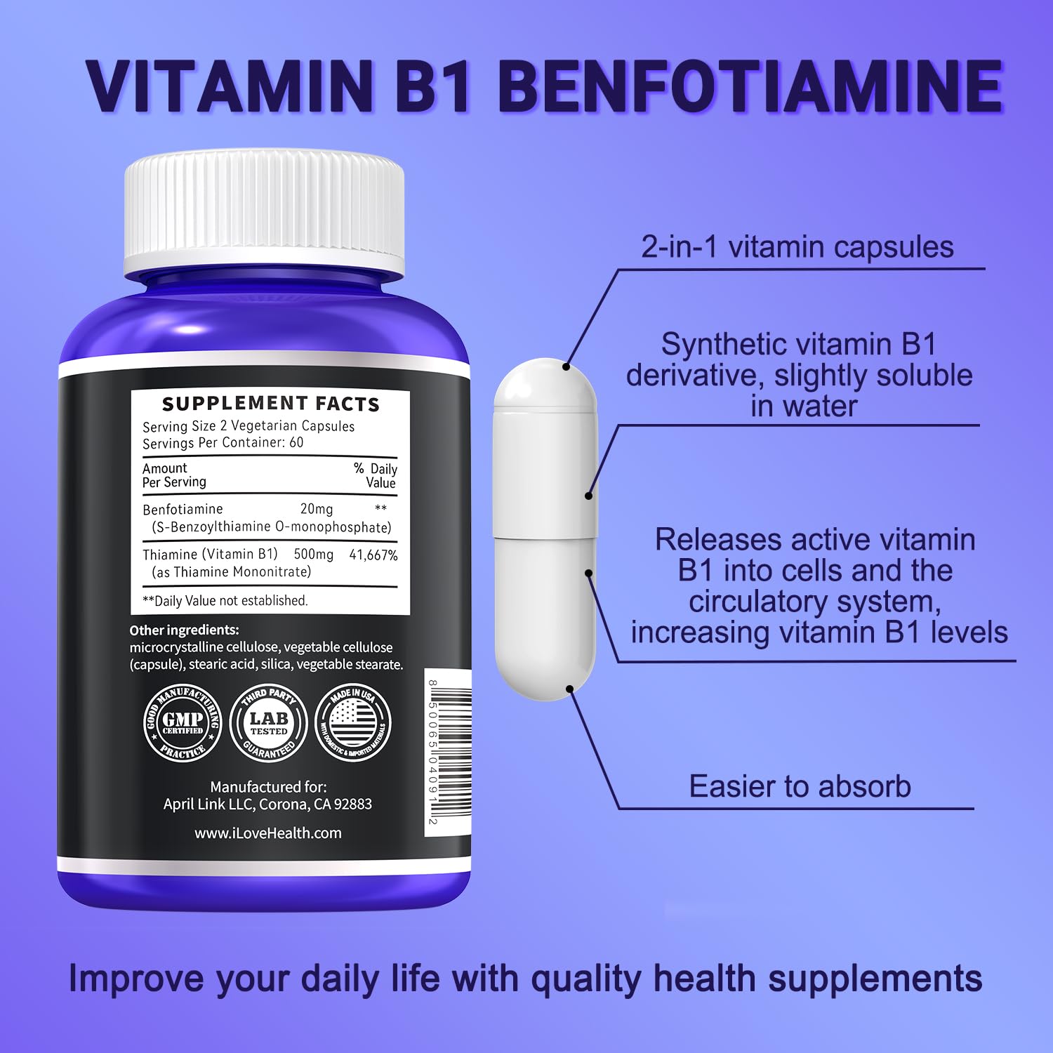 I LOVE HEALTH dual-form tablets close-up show two forms for better absorption.