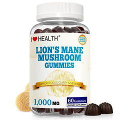 I LOVE HEALTH Lion's Mane 1000mg bottle with label visible for daily cognitive support