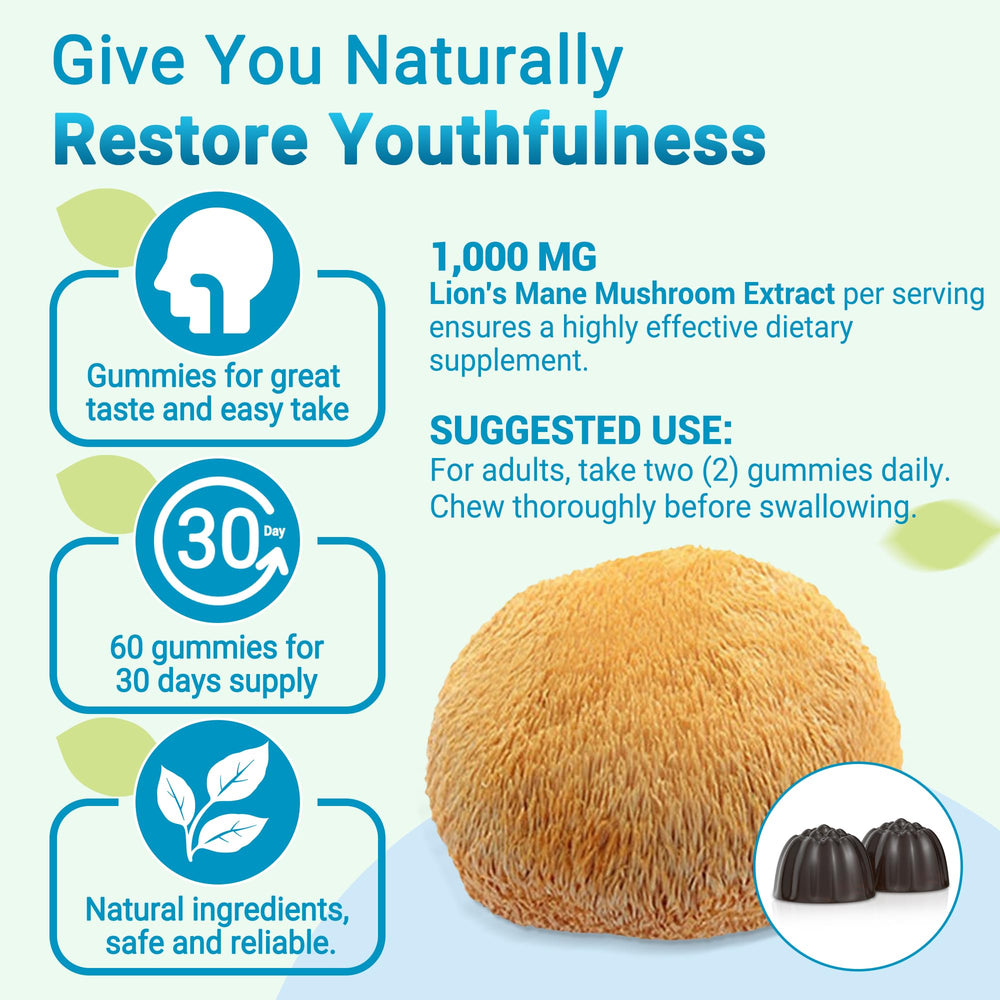 I LOVE HEALTH Lion's Mane ingredients panel showing natural formula