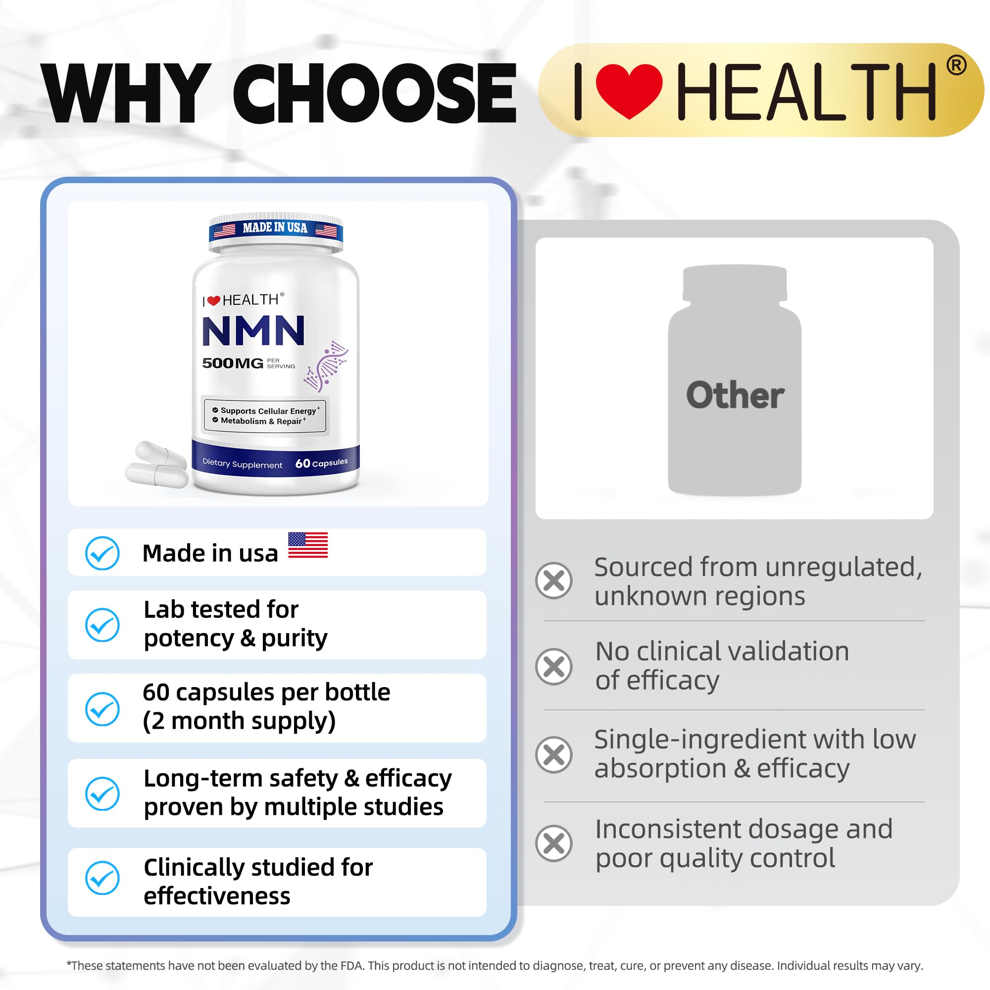 I LOVE HEALTH NMN packaging on shelf presentation.