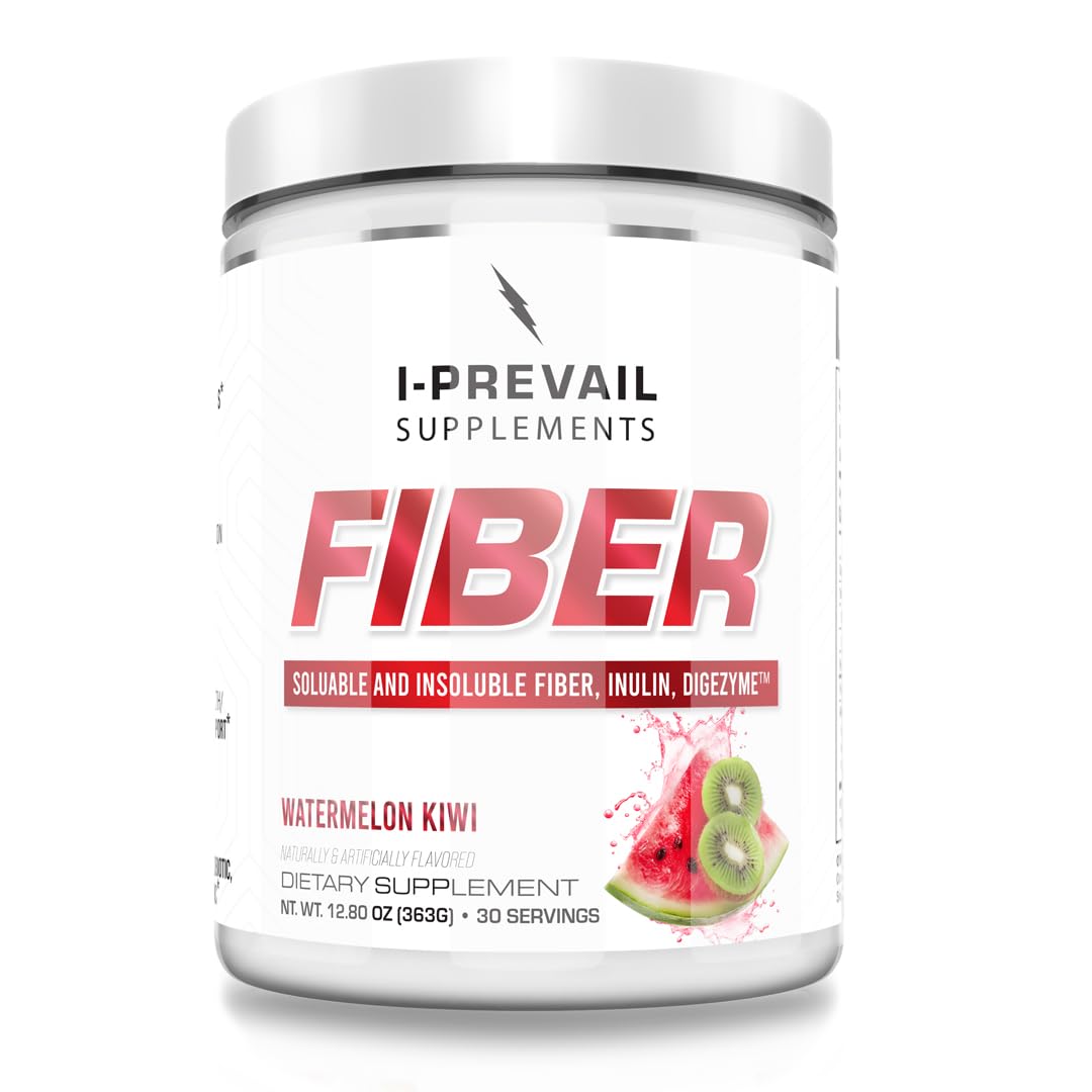I-Prevail Supplements Fiber bottle with Watermelon Kiwi flavor for daily gut support.