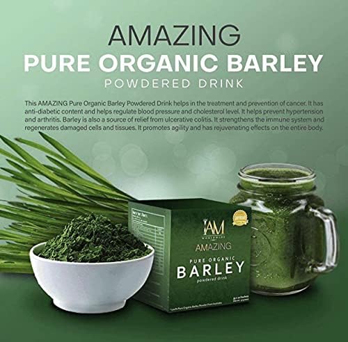 IAM WORLDWIDE glass with prepared barley greens drink for morning ritual