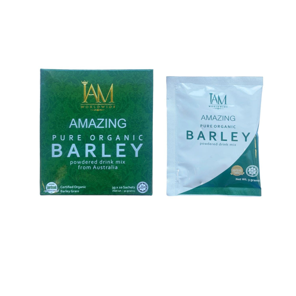 IAM WORLDWIDE Pure Barley Powdered Drink Mix jar front with daily wellness focus