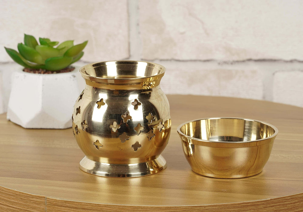 IBA Indianbeautifulart brass oil burner serves as decor and diffuser for cozy corners.