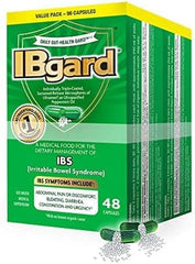 IBgard daily gut health bottle with 96 capsules for proactive IBS management.