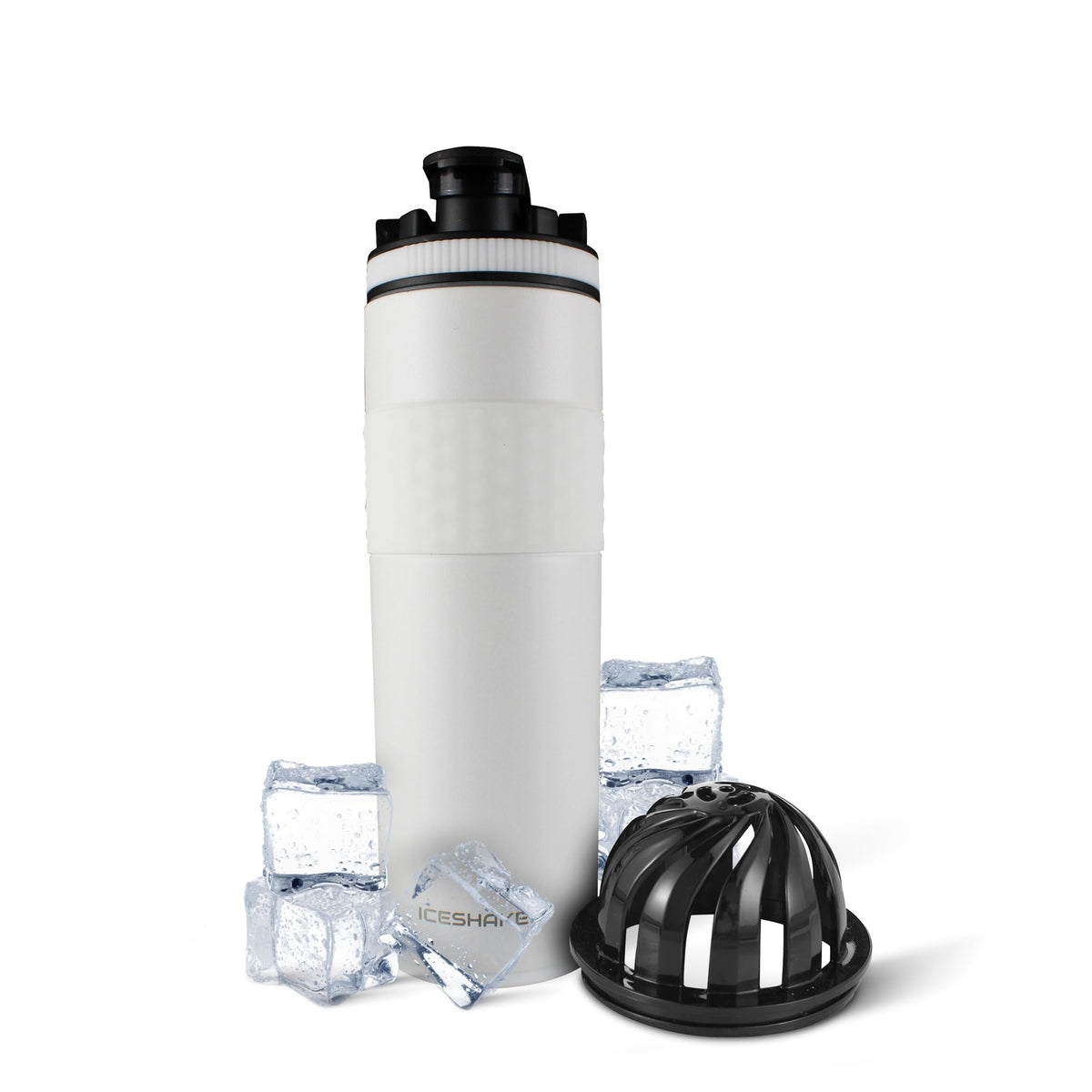 Ice Shaker 20oz white bottle cap demonstrates secure, spill-resistant lid.