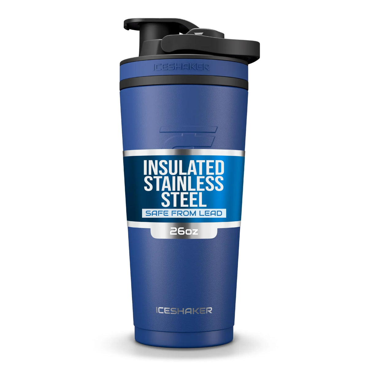 Ice Shaker 26oz Navy lid closed for leak-free portability and cold drinks.