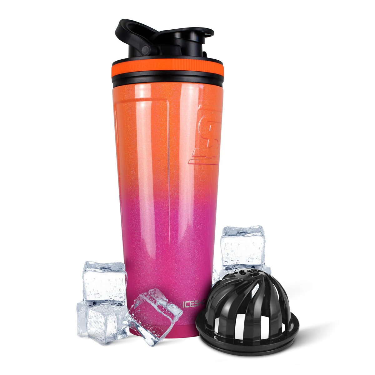 Ice Shaker 36oz insulated bottle close-up shows long-lasting cold retention.