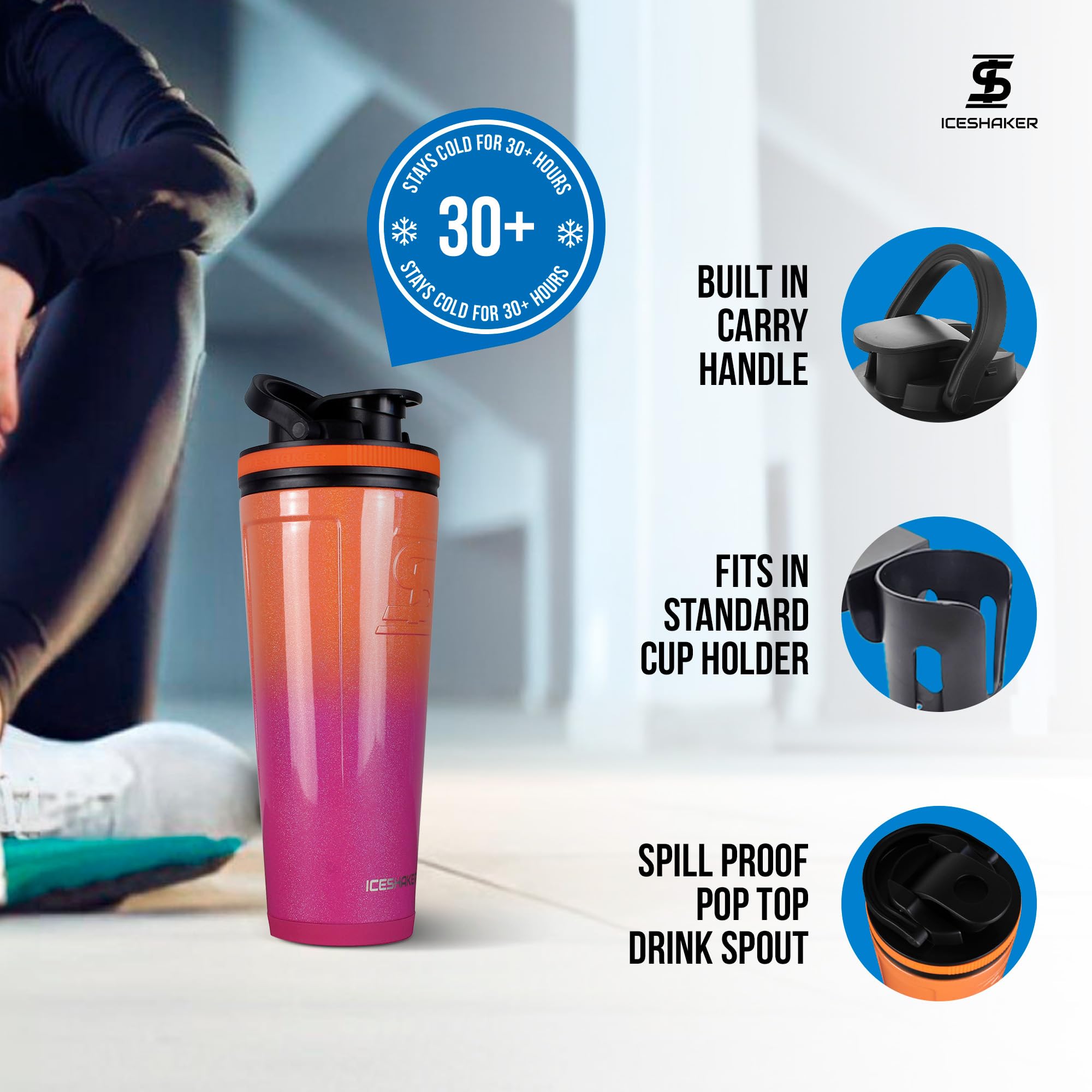 Ice Shaker twist-on agitator system demonstrates smooth, lump-free mixing.