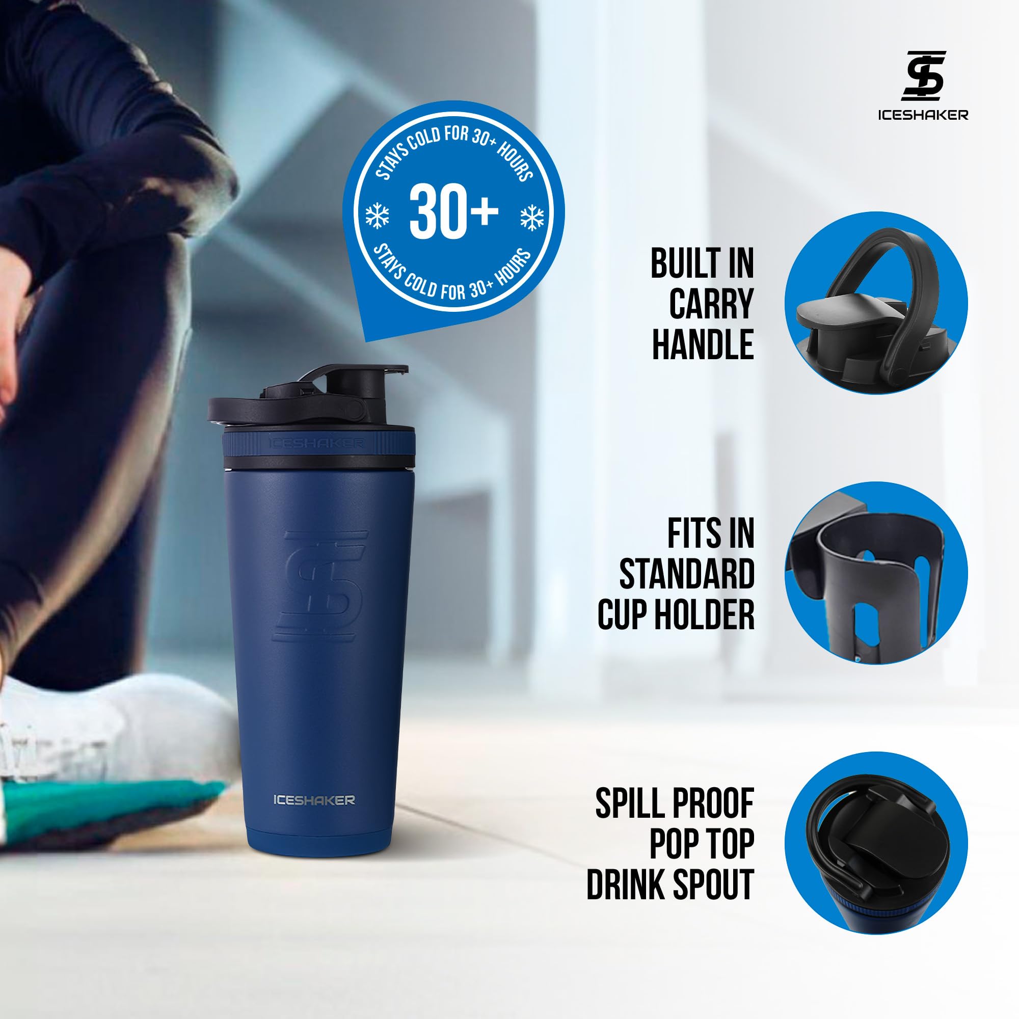 Ice Shaker infuser attachment for optional fruit-infused water.