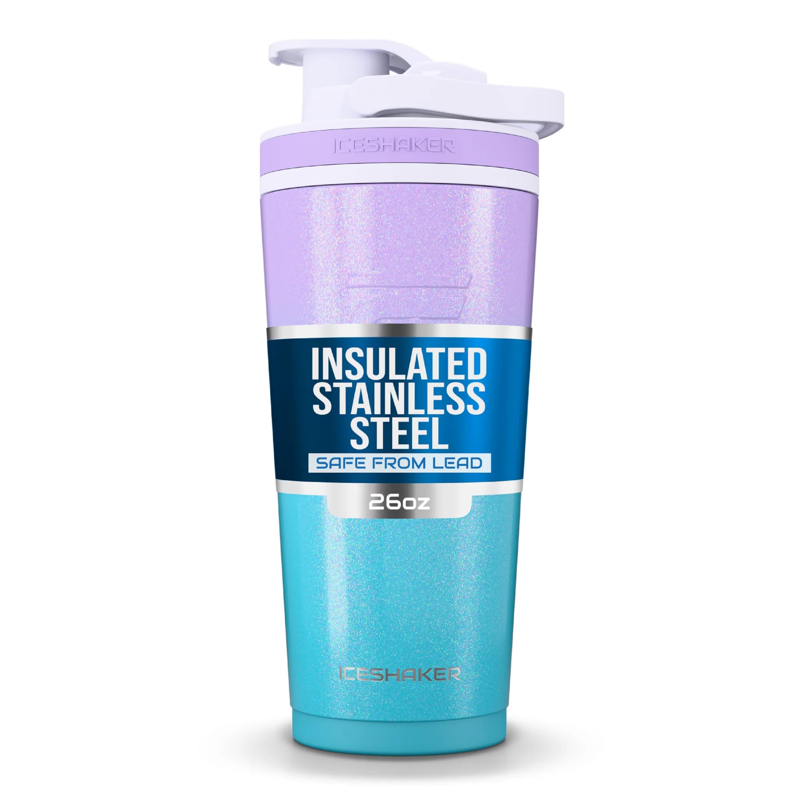 Ice Shaker Mermaid 26oz bottle front view highlighting durable, odor-free stainless steel.