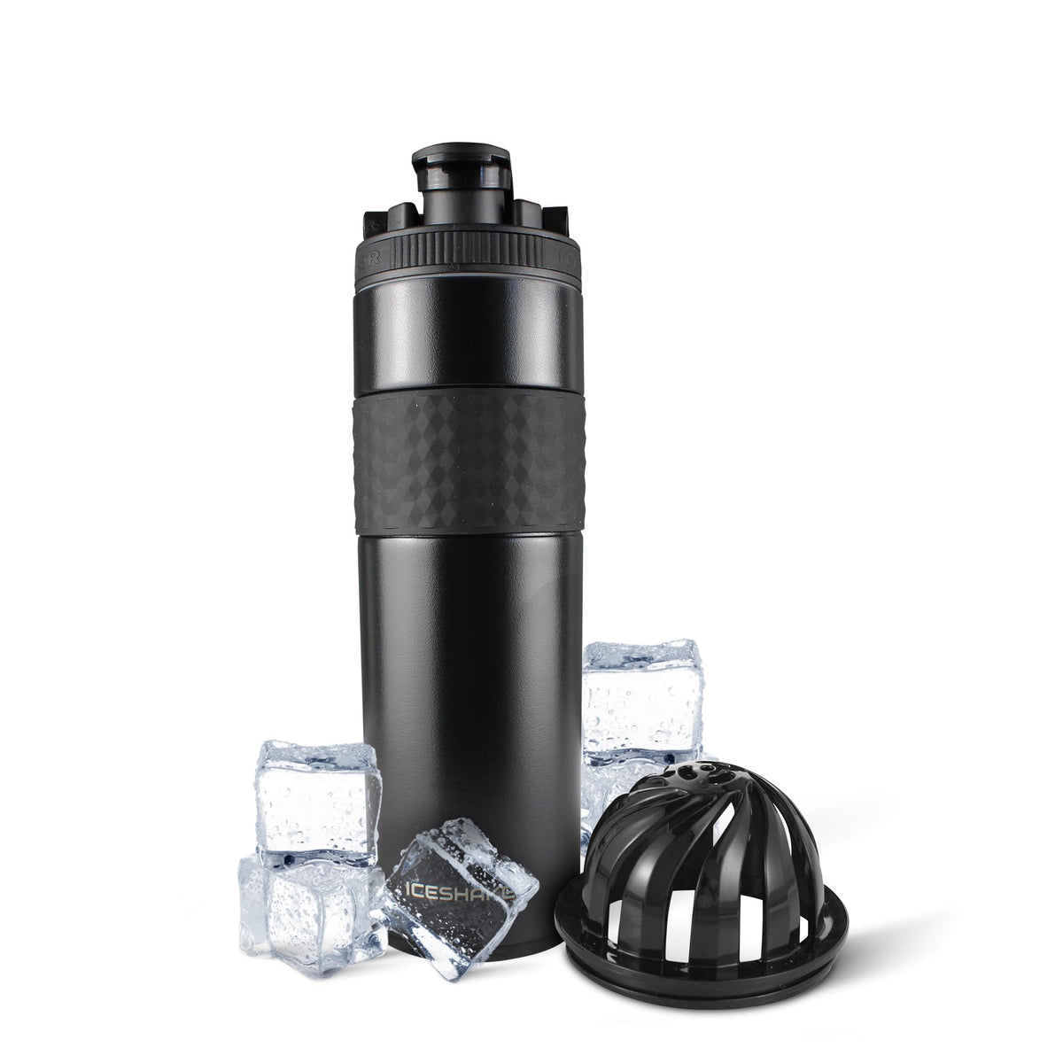 Ice Shaker 20 oz bottle with twist-on agitator for smooth mixing.