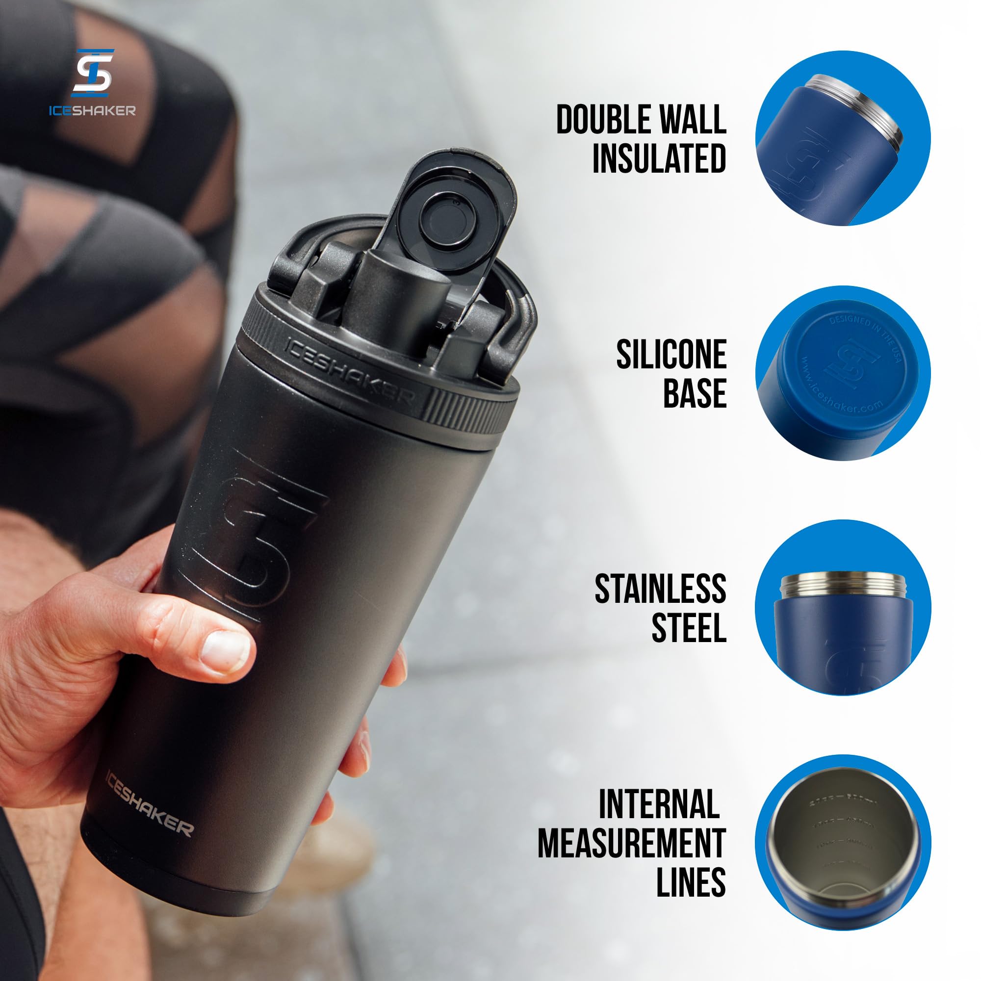 Ice Shaker twist-on agitator delivering smooth, lump-free shakes.
