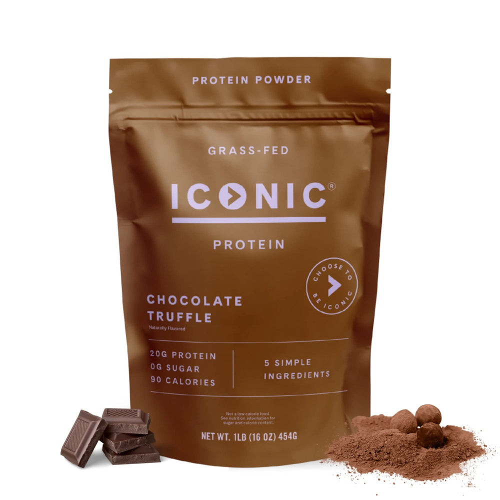 ICONIC Protein Powder Chocolate Truffle bottle pour for quick pre‑workout fueling