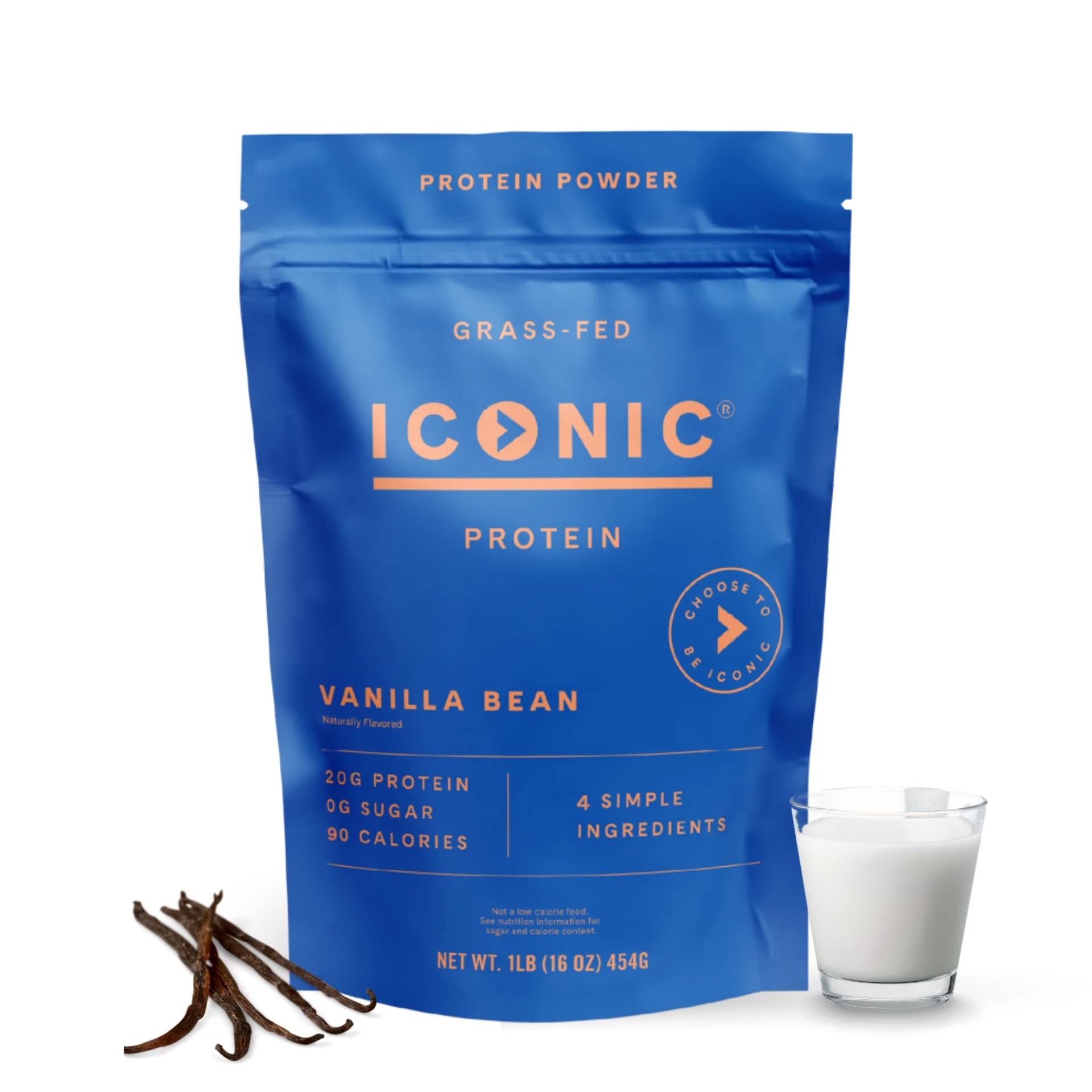 ICONIC Vanilla Bean Protein Powder bottle showcasing a sugar-free formula for keto-friendly shakes.