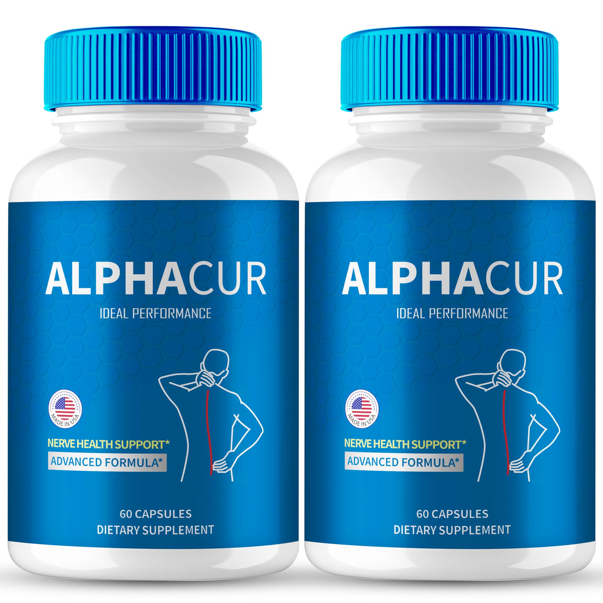 IDEAL PERFORMANCE AlphaCur bottle front highlights packaging for potential nerve support and daily vitality.