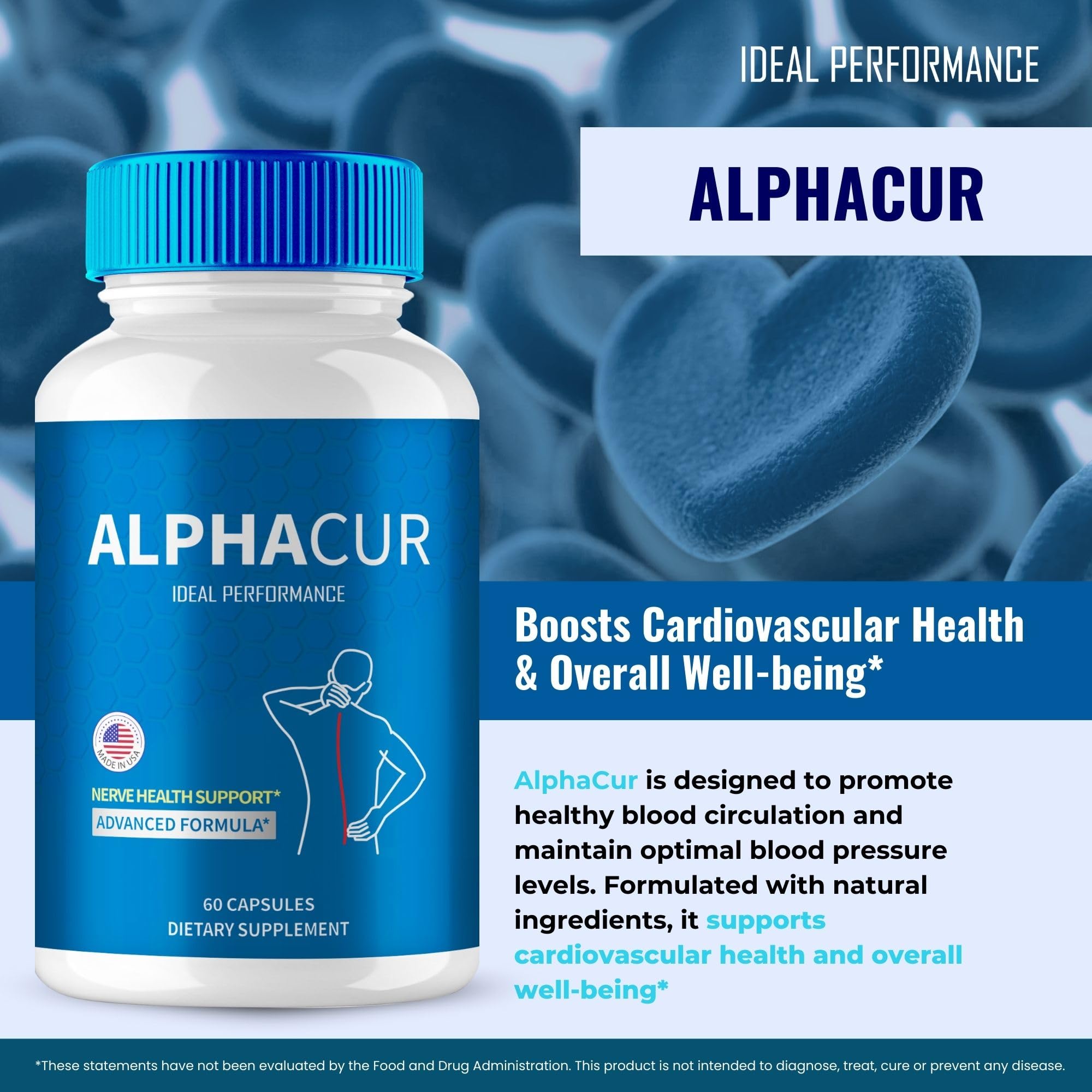 IDEAL PERFORMANCE AlphaCur packaging box displays official details and strength information.
