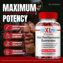 IDEAL PERFORMANCE Bio XL Max Gummies ingredients closeup shows plant-based components.