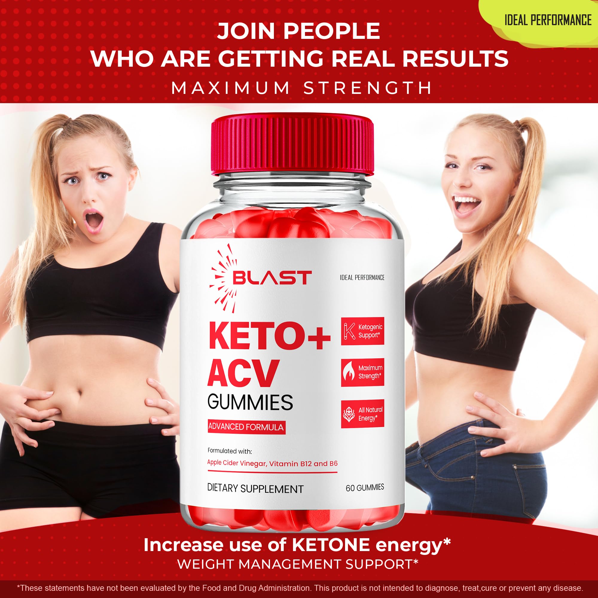 IDEAL PERFORMANCE Blast Keto ACV Gummies jar with label on display