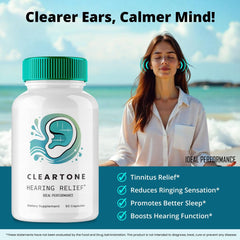 Ideal Performance Calming ear relief maximum strength bottle with soft lighting