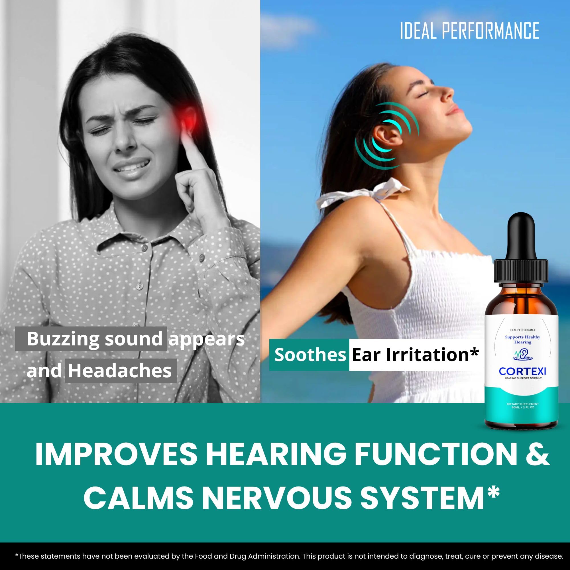 IDEAL PERFORMANCE Cortexi hearing health graphic illustrating routine use