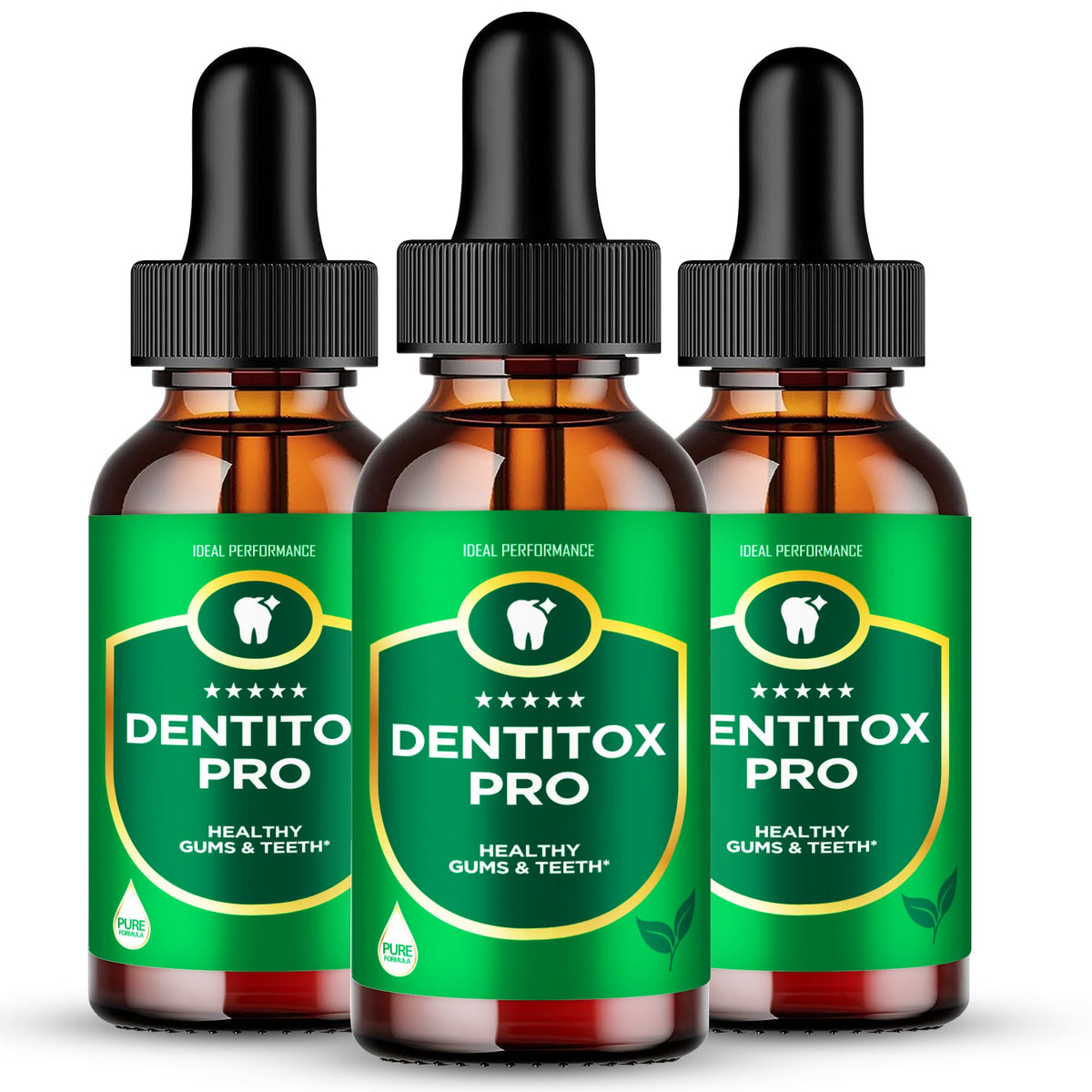 IDEAL PERFORMANCE Dentitox Pro Drops bottle close-up for daily oral care with fresher breath.