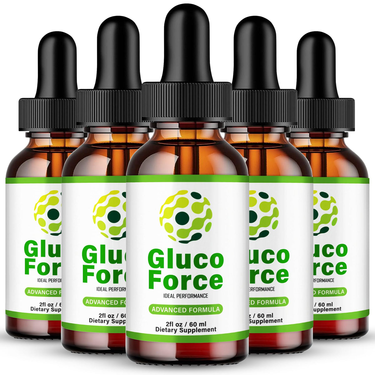 IDEAL PERFORMANCE Gluco Force Drops bottle closeup for daily wellness support.