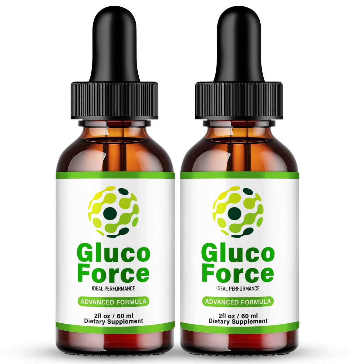 IDEAL PERFORMANCE Gluco Force Drops bottle front for daily wellness routine.
