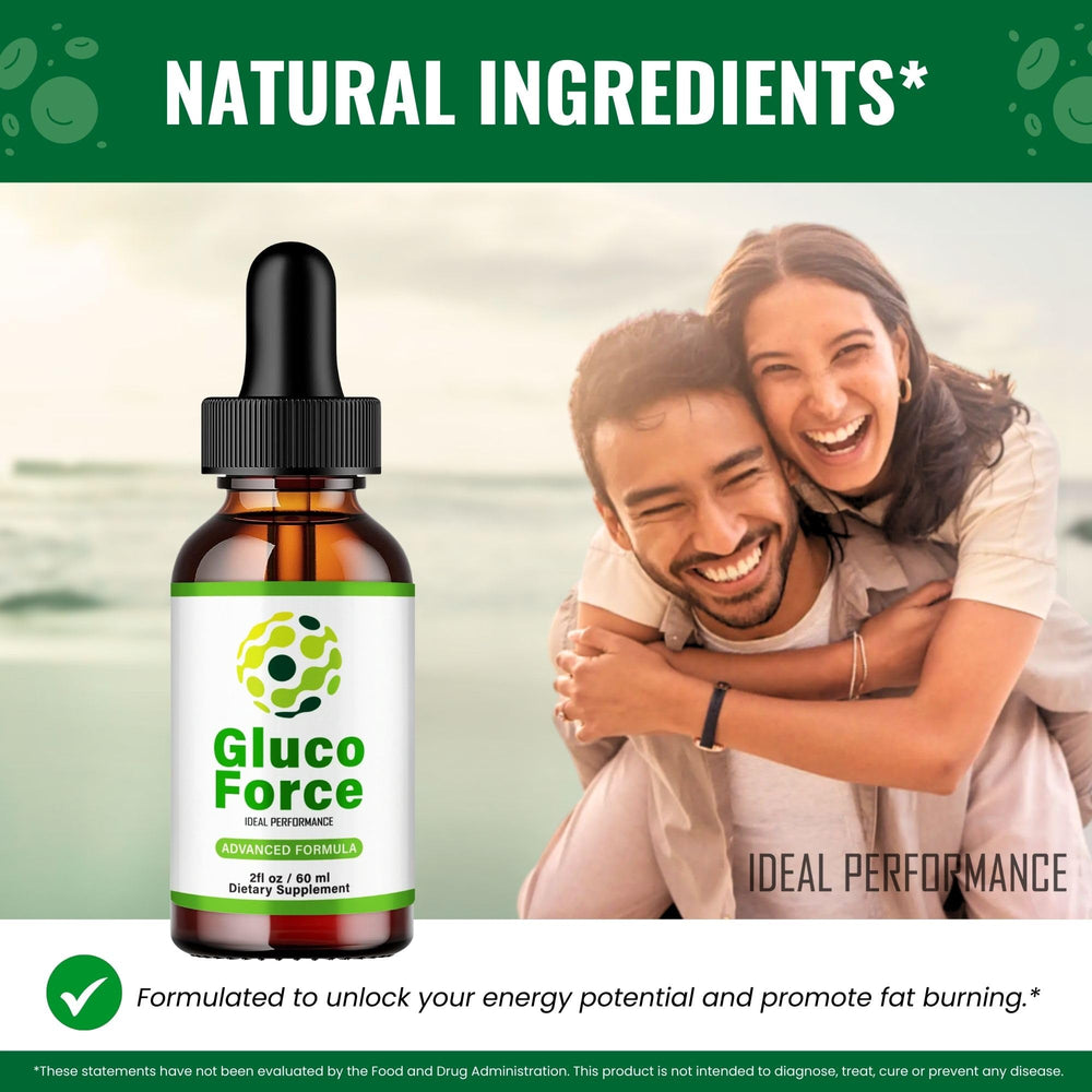 IDEAL PERFORMANCE Gluco Force Drops glass of water ready for daily ritual.