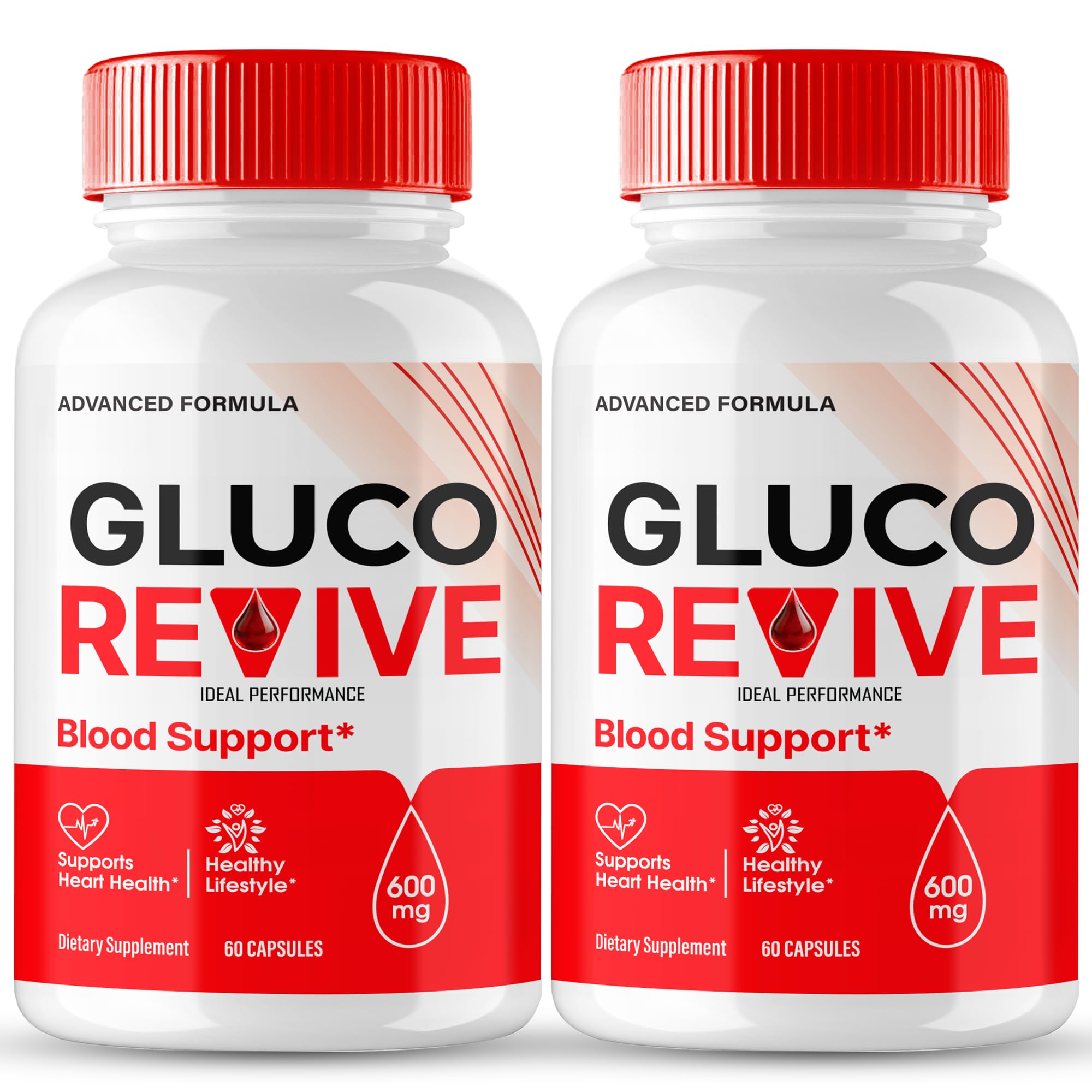 IDEAL PERFORMANCE Gluco Revive pills bottle close-up for natural wellness support.