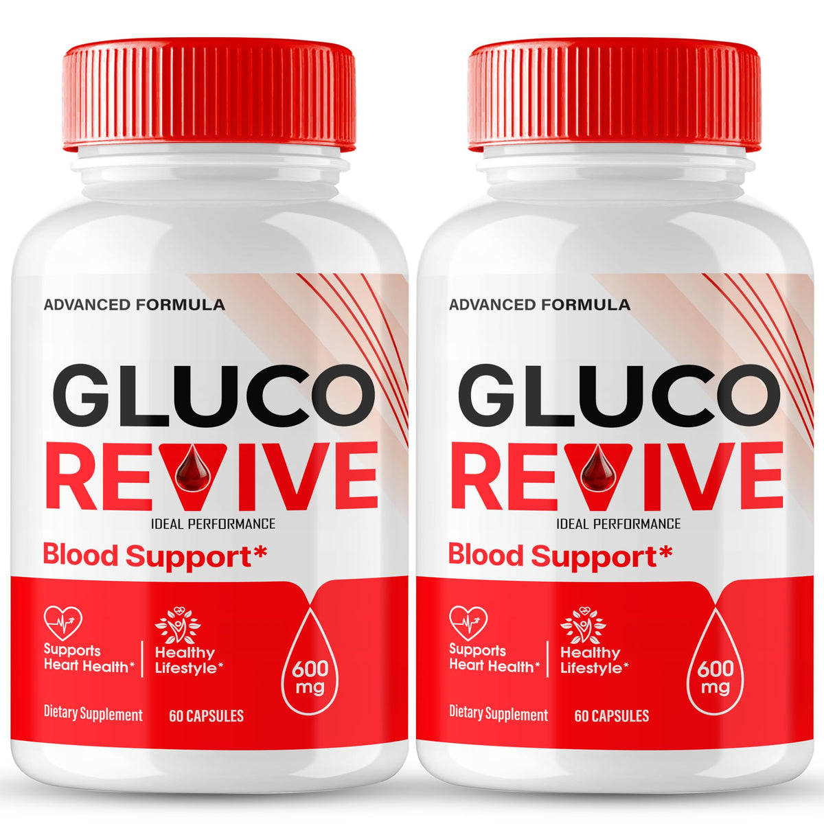 IDEAL PERFORMANCE Gluco Revive pills bottle close-up for natural wellness support.