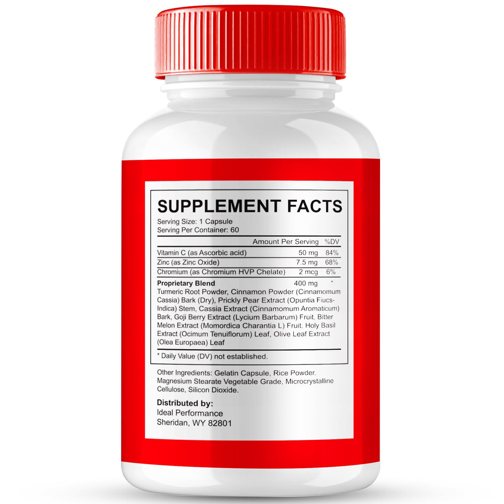 IDEAL PERFORMANCE Glyco Boost Blood Capsules label closeup highlights natural formulation.
