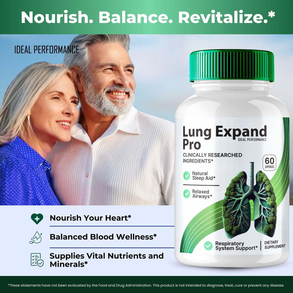 IDEAL PERFORMANCE ingredients chart illustrating natural components in Lung Expand Pro Blood.