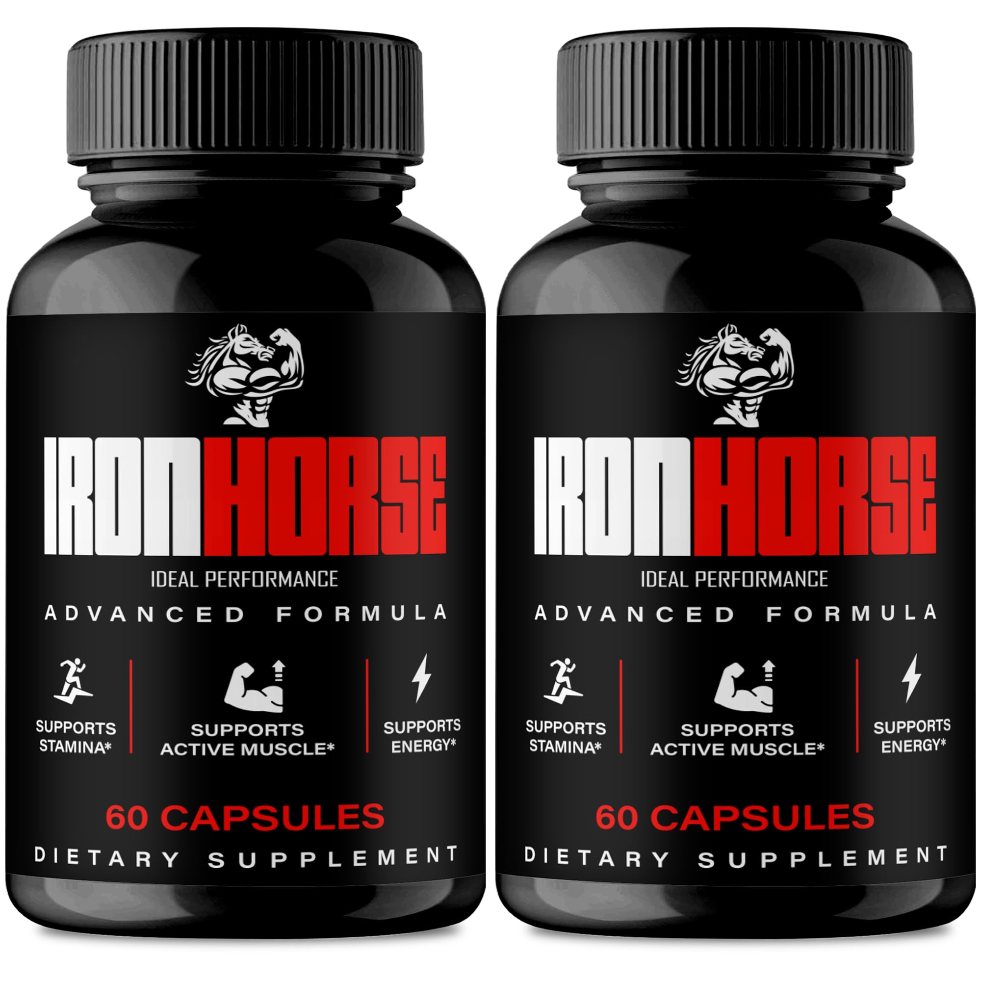 IDEAL PERFORMANCE Iron Horse capsules closeup showing energy support for workouts