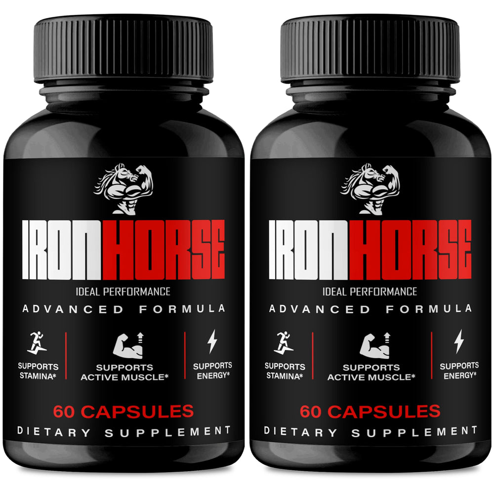 IDEAL PERFORMANCE Iron Horse capsules closeup showing energy support for workouts