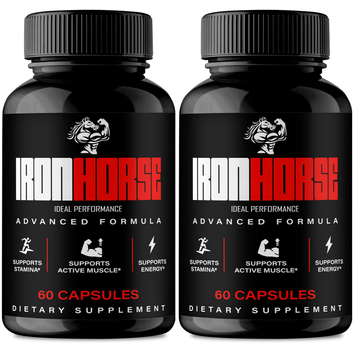 IDEAL PERFORMANCE Iron Horse capsules closeup showing energy support for workouts