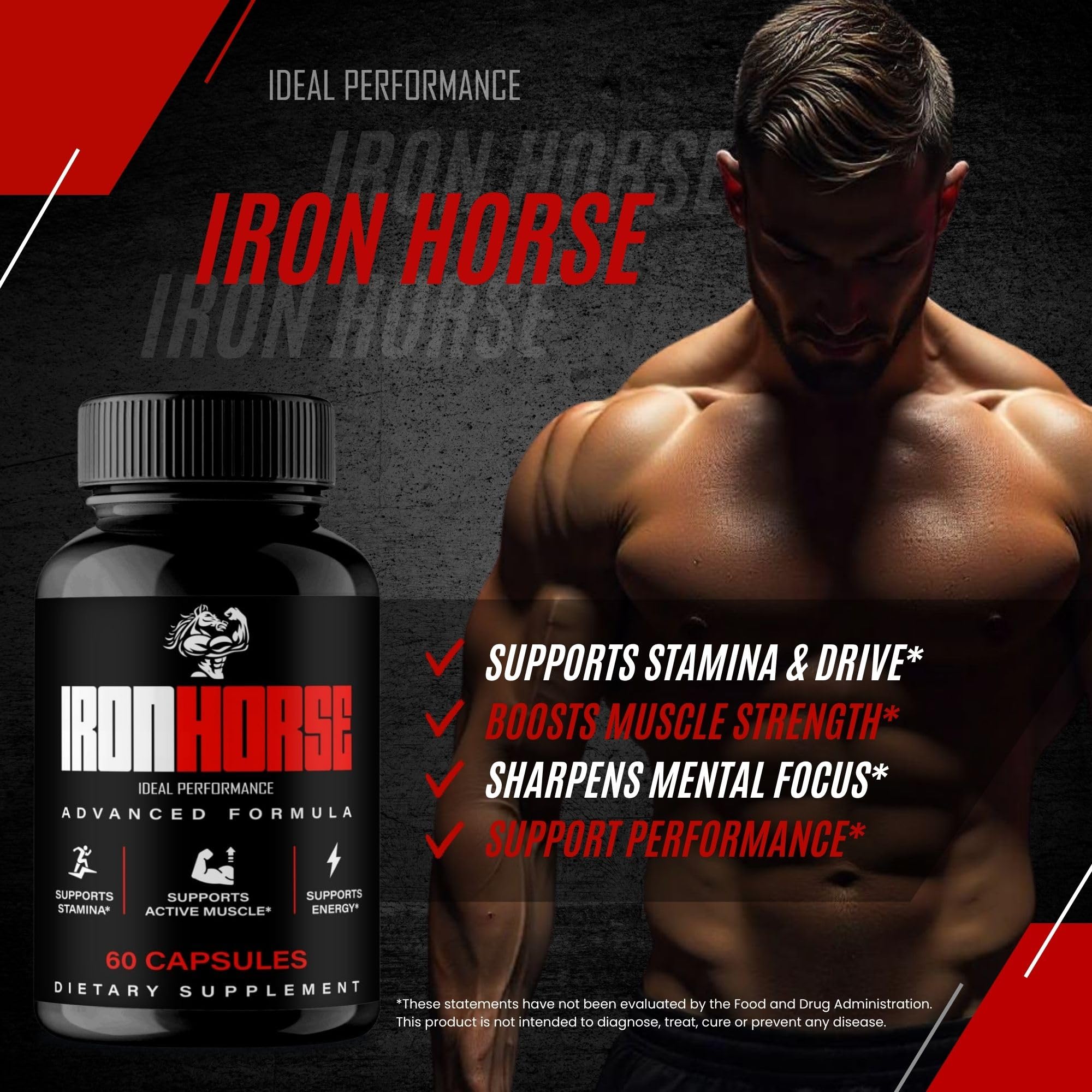 IDEAL PERFORMANCE Iron Horse packaging back reveals simple usage directions