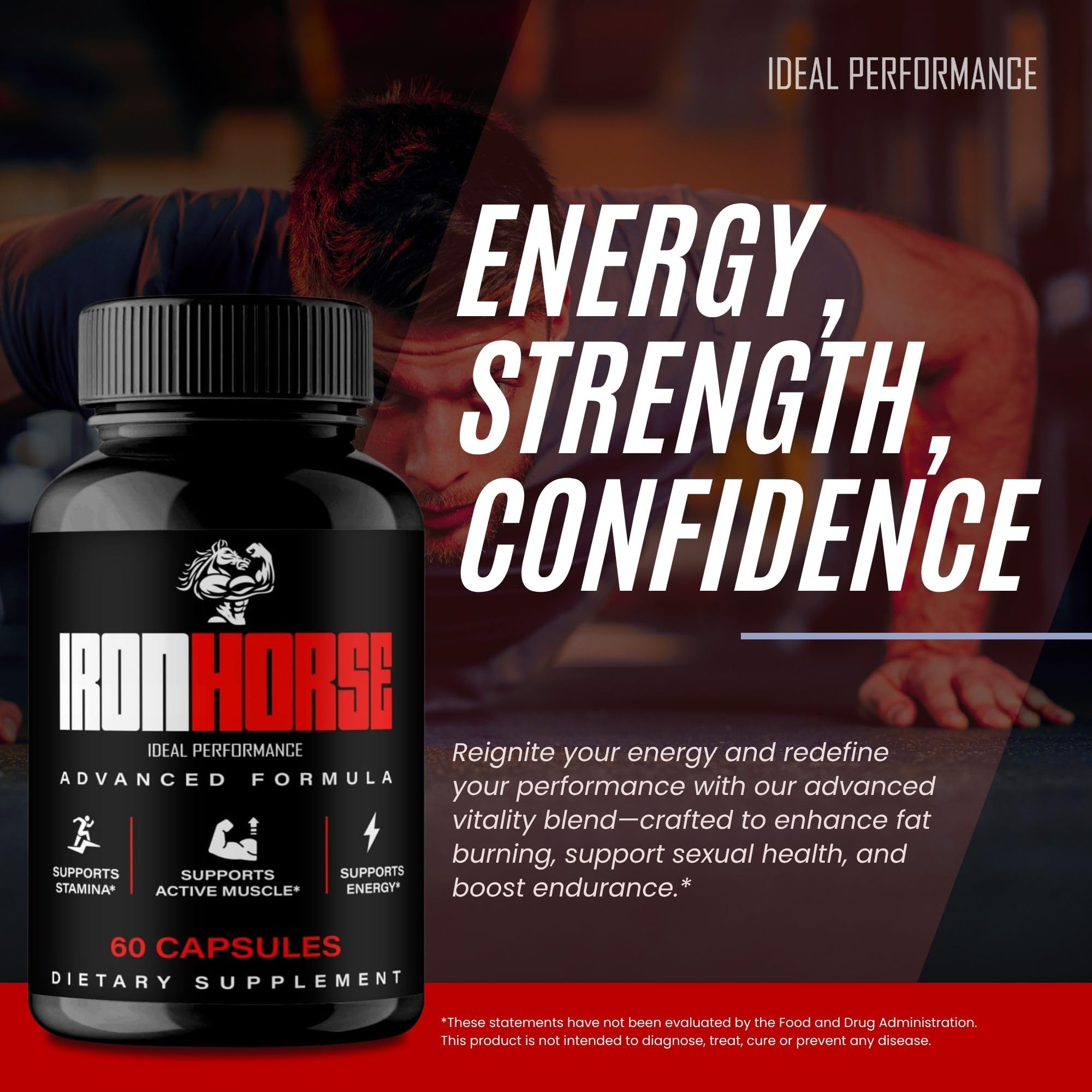 IDEAL PERFORMANCE Iron Horse pills arrangement displays uniform capsules for dosing