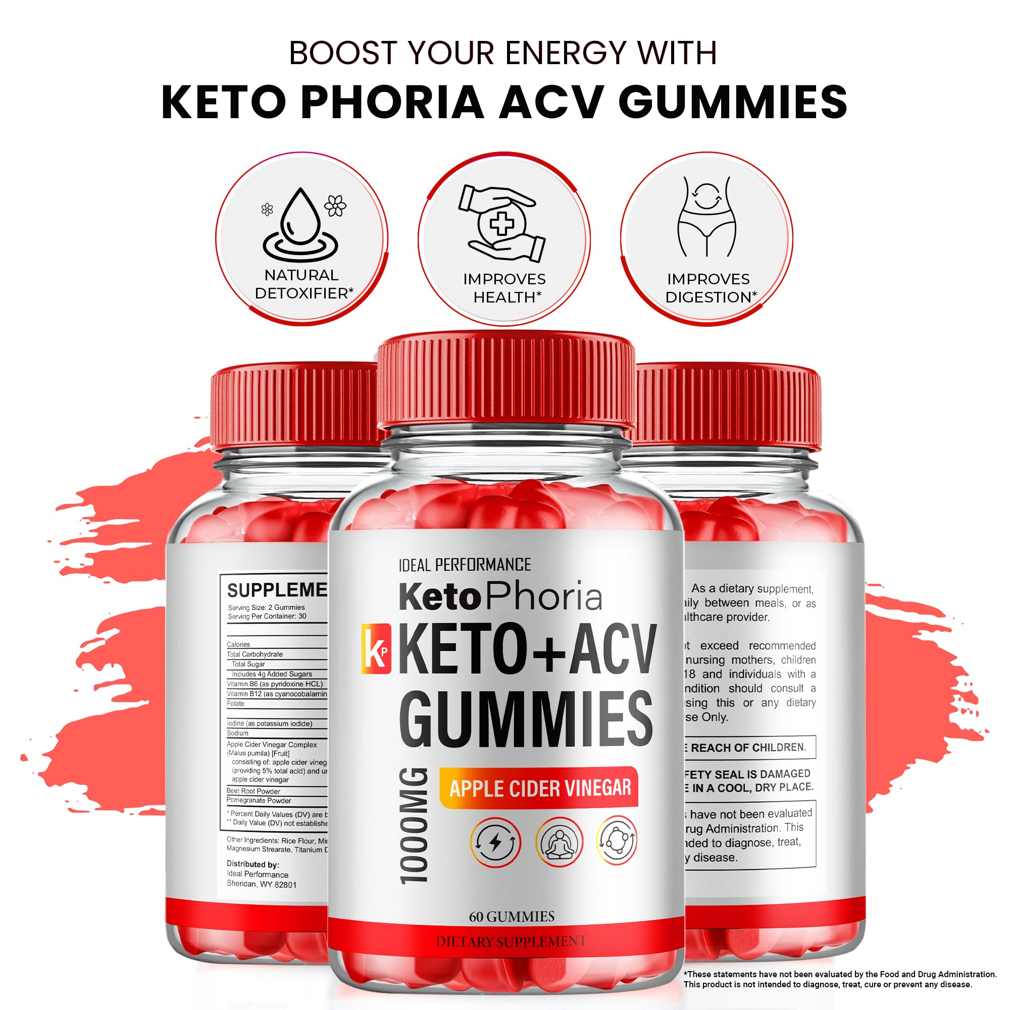 IDEAL PERFORMANCE Ketophoria ACV Gummies box display in retail setting.